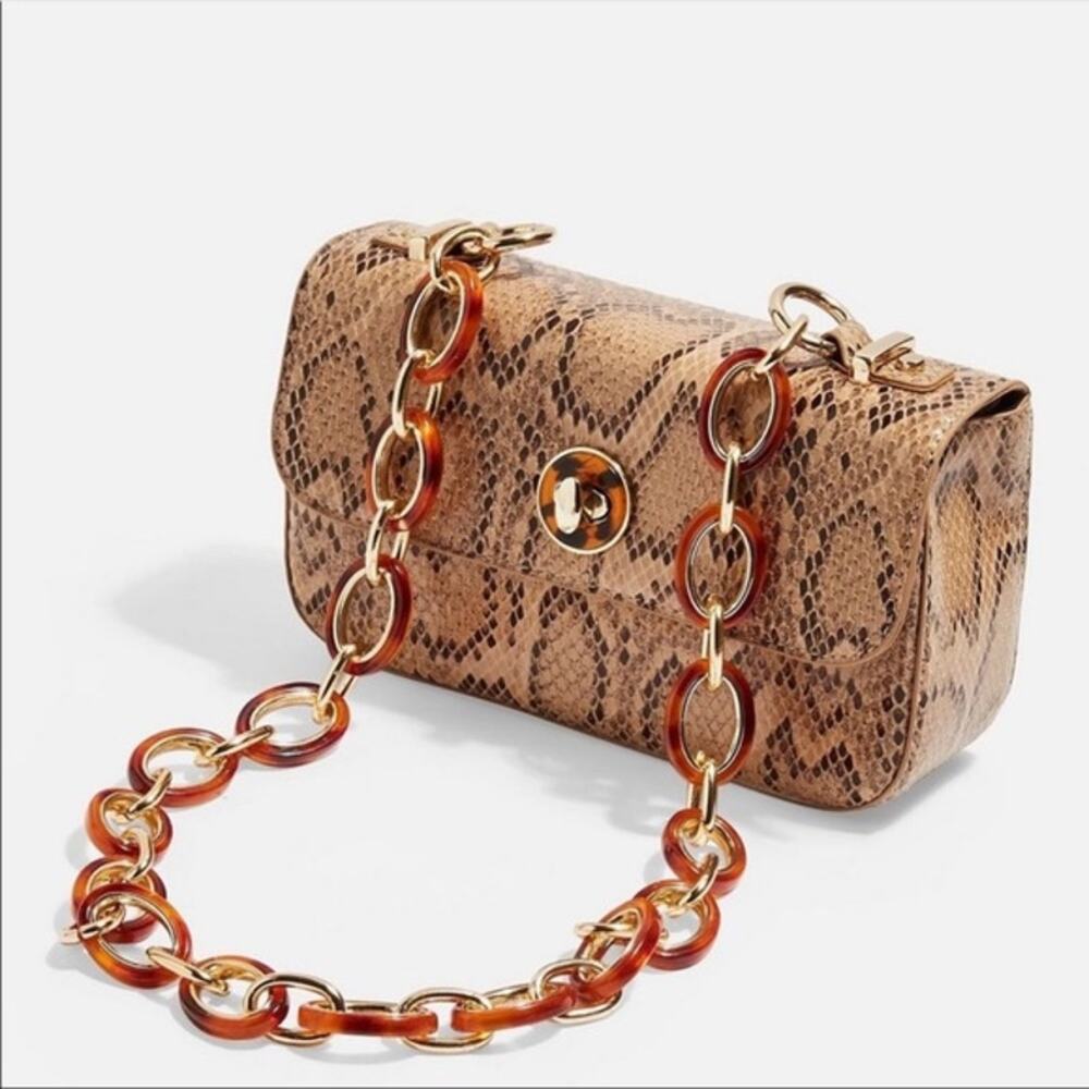 Topshop Cyprus Snakeprint Shoulder Bag - Beige